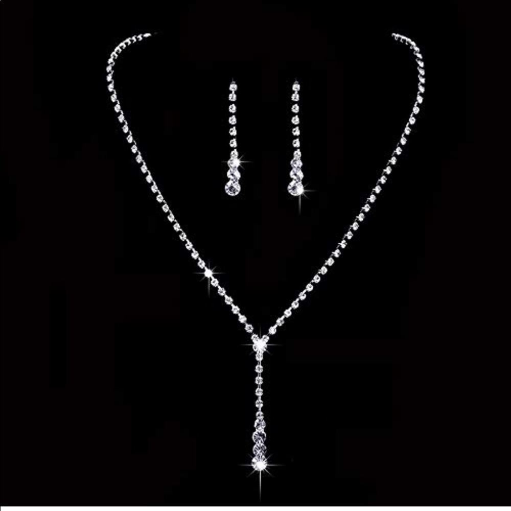 Rhinestone choker necklace and earrings set